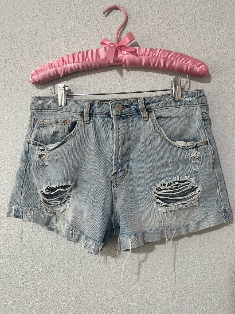 Juniors Almost Famous Light Blue Distressed Denim Shorts size 9